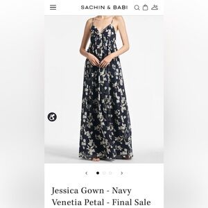 Sachin + Babi Navy and Cream Floral Maxi Gown